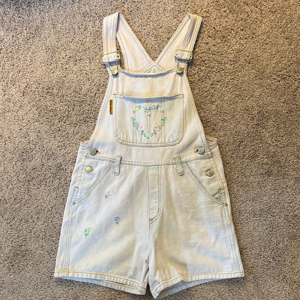 Women's Light Denim Overalls with Floral Embroidery